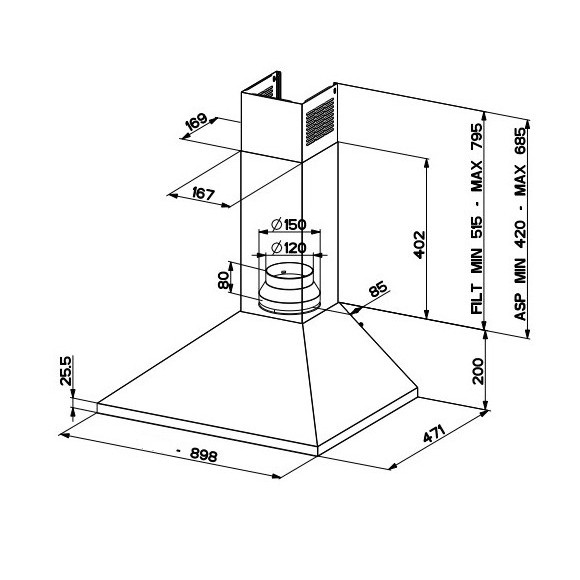 Acquista online Hotte de cuisine murale Faber VALUE noire BK 90 filtre extracteur Faber